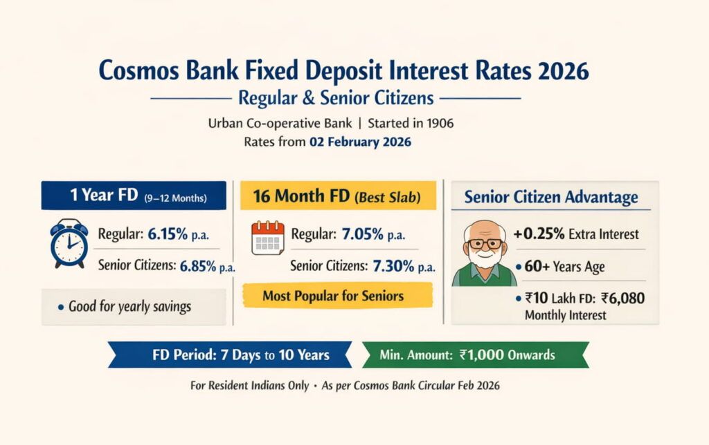 Cosmos Bank FD interest rates for 1 year and senior citizens