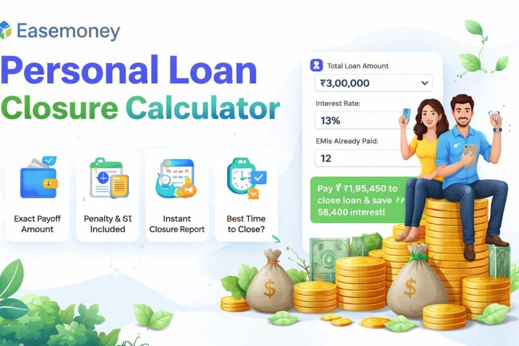 Easemoney Personal Loan Closure Calculator showing loan payoff amount and interest savings to close a personal loan early