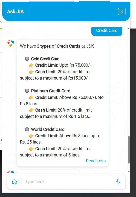 Types of credit card in JK Bank