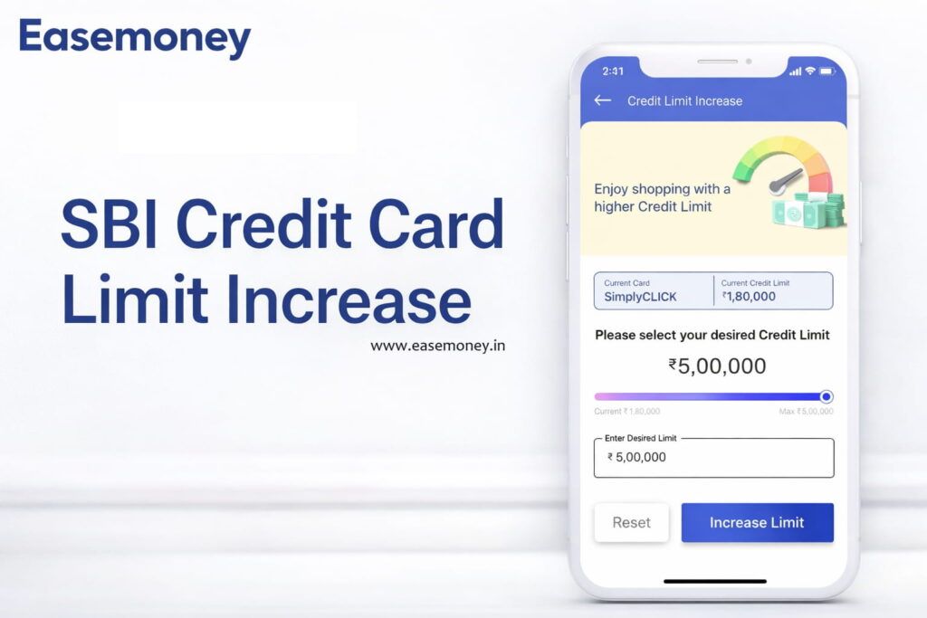 SBI Card app screen showing credit card limit increase option in India