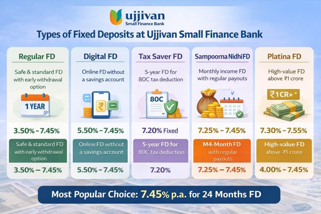 Ujjivan Small Finance Bank fixed deposit types and interest rates