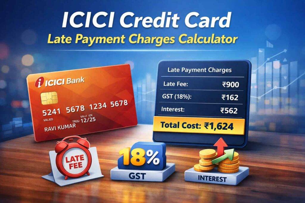 Free ICICI credit card penalty calculator to estimate late payment fee