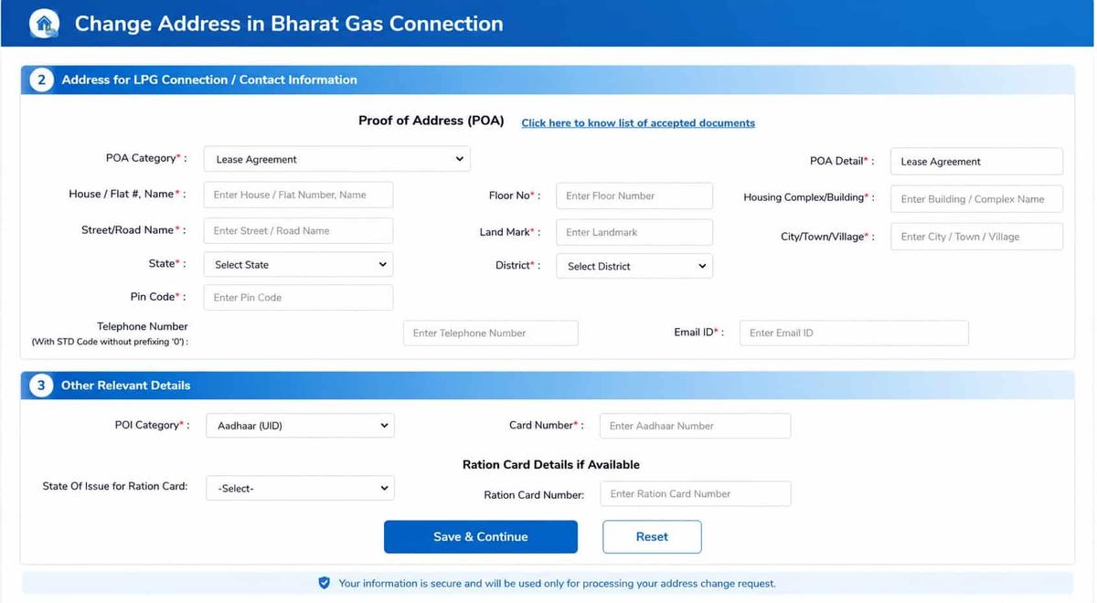 Bharat Gas online portal for address update